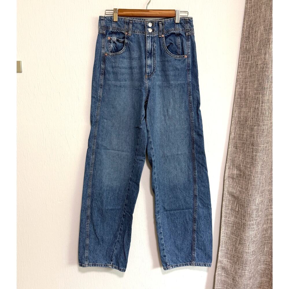 We The Free Womens Aster High Rise Straight Jeans 31 Blue Denim Zipper Fly
